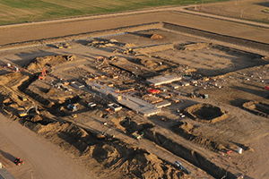 An aerial view of construction at the Great Plains Power Station project.