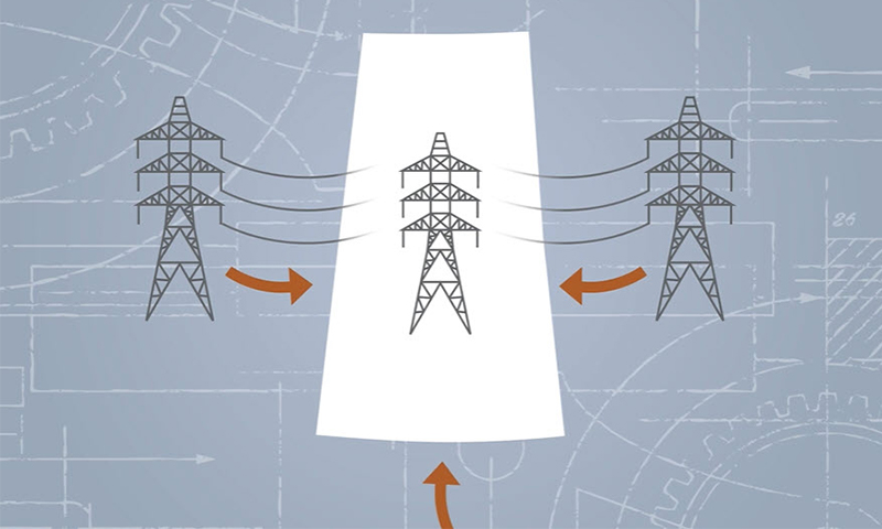 A graphic of transmission lines with power entering the province from other province s and the USA.